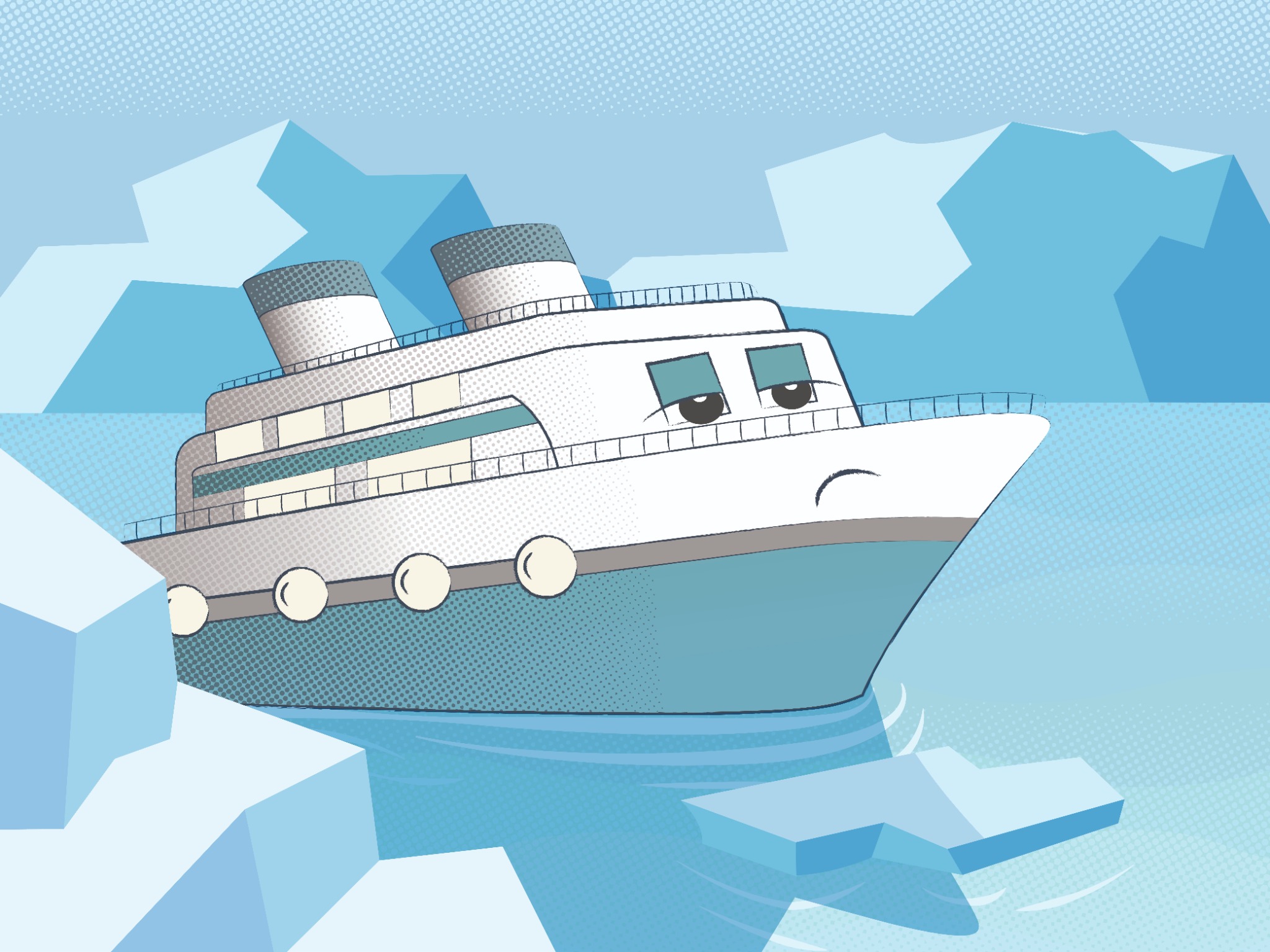 Cayson sailing through icy waters at the beginning of his voyage