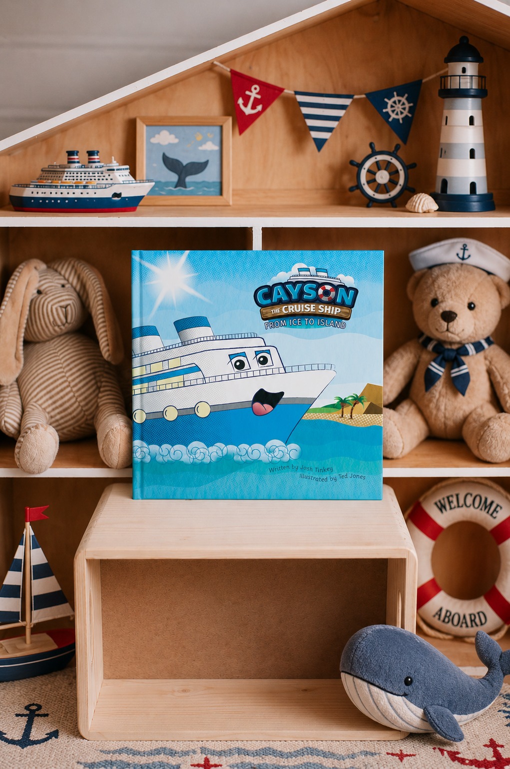 Cayson the Cruise Ship displayed in a nautical children's playroom